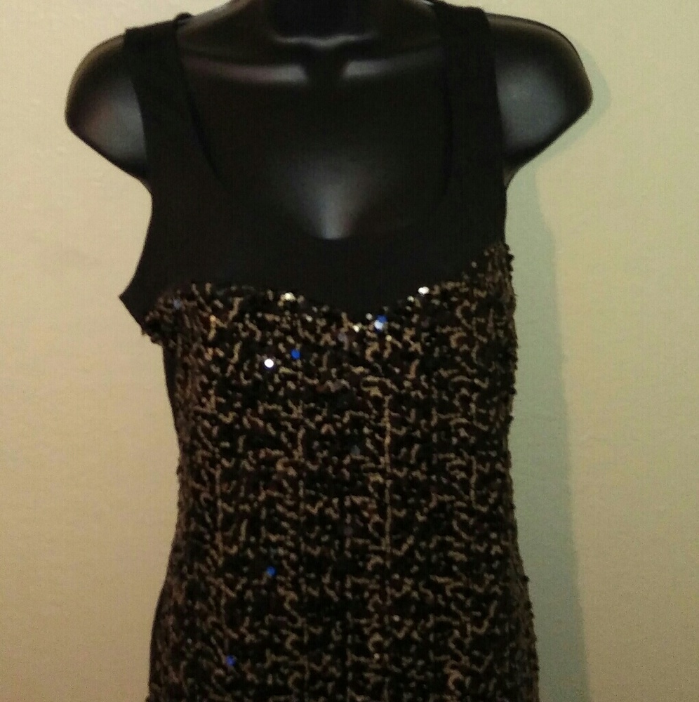 The Limited Black & Gold Sequins Sleeveless Tank T